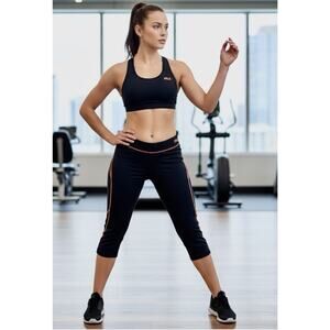 Fila Sport Activewear Black Orange Leggings‎ Womens Pull On,Size Large EUC